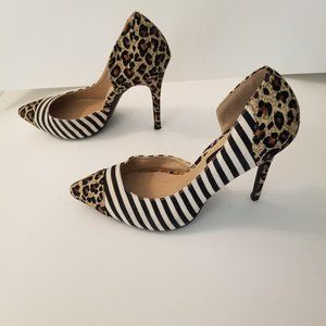 2LipsToo Cheetah and Stripe Print Heels (Size 8.5)